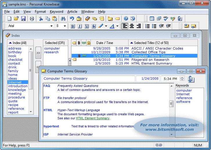 Personal Knowbase information manager 3.2.1