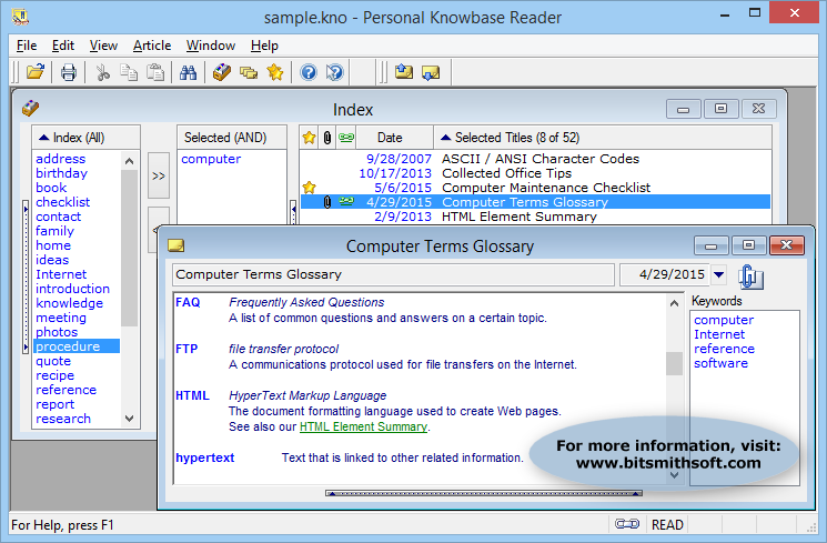 Personal Knowbase Reader screen shot