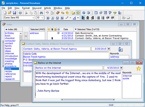 More information about Personal Knowbase index card software