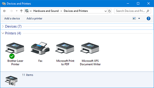 Devices and Printers dialog box