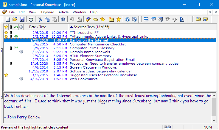 Index Window with keywords hidden