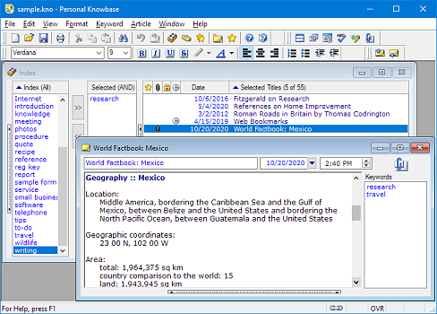 More information about Personal Knowbase notes software
