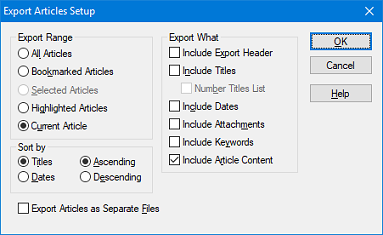 Export Setup dialog box