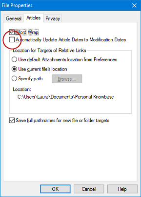 File Properties setting for updating dates