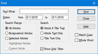 Find dialog with date range