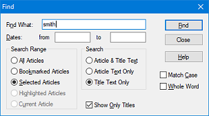 Find dialog searching Titles Only