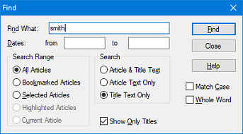 Find dialog searching Titles Only