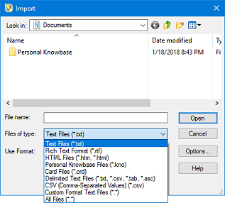 Import Dialog Box