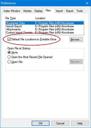 Portable drive file locations setting
