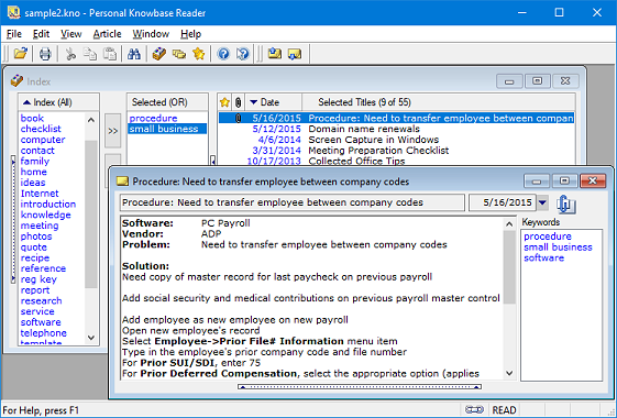 Personal Knowbase Reader