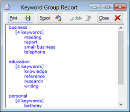 Keyword Group Report Window